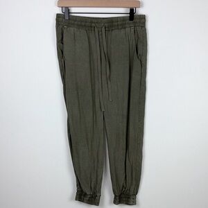 Cloth & Stone Anthropologie Pull On Chambray Jogger Pants Size Small Olive Green